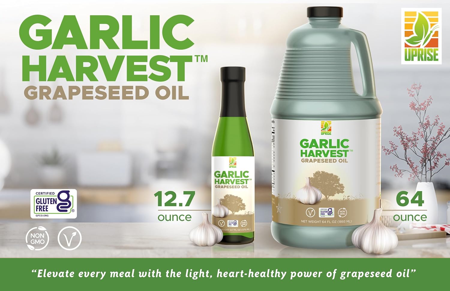 Garlic Harvest Grapeseed Oil – 64 oz Bulk Bottle | Garlic Flavored Healthy Cooking Oil for Roasting, Vegetables, and Pasta | High Smoke Point | Non-GMO, Plant-Based, Gluten-Free, Organichy EVO Alternative)
