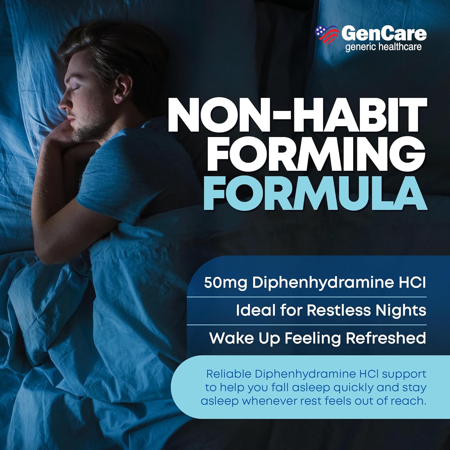GenCare Maximum Strength Nighttime Sleep Aid Supplement for Adults Deep Sleep Pills with Diphenhydramine HCl 50mg to Fall Asleep Faster- Strong Non-Habit Forming PM Sleeping [96 Softgels] (Pack of 2)
