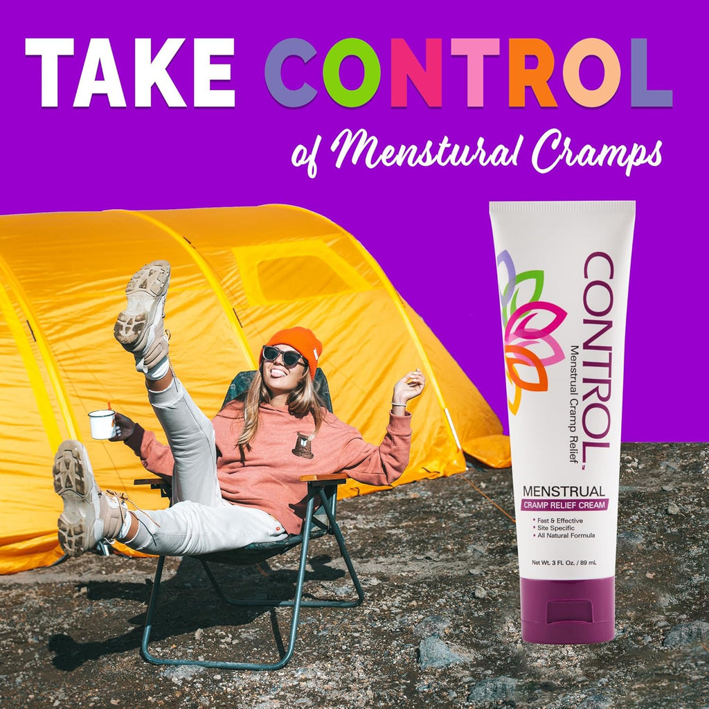 CONTROL, Menstrual Cramp Relief Cream, Topical Pain Relief for Period Cramps and PMS, Period Relief Products, Fast and Effective, Easy to Use, Safe for All Ages, Hormone Free, All Natural, 3 oz Tube.