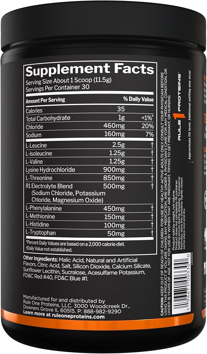 Rule 1 Essential Amino 9 – Recovery & Hydration Support with 7.5g of Essential Amino Acids + Electrolytes (Grape, 30 Servings)