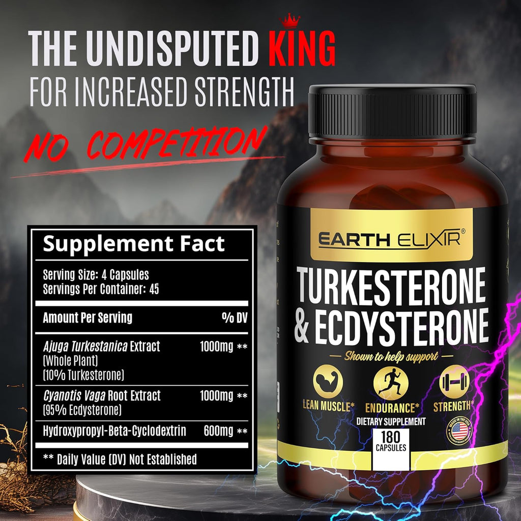 Turkesterone & Ecdysterone – Natural Testosterone Support, 2-in-1 High Potency Turkesterone Supplement for Men & Women with 95% Beta Ecdysterone - Strength, Energy and Vitality – 180 capsules
