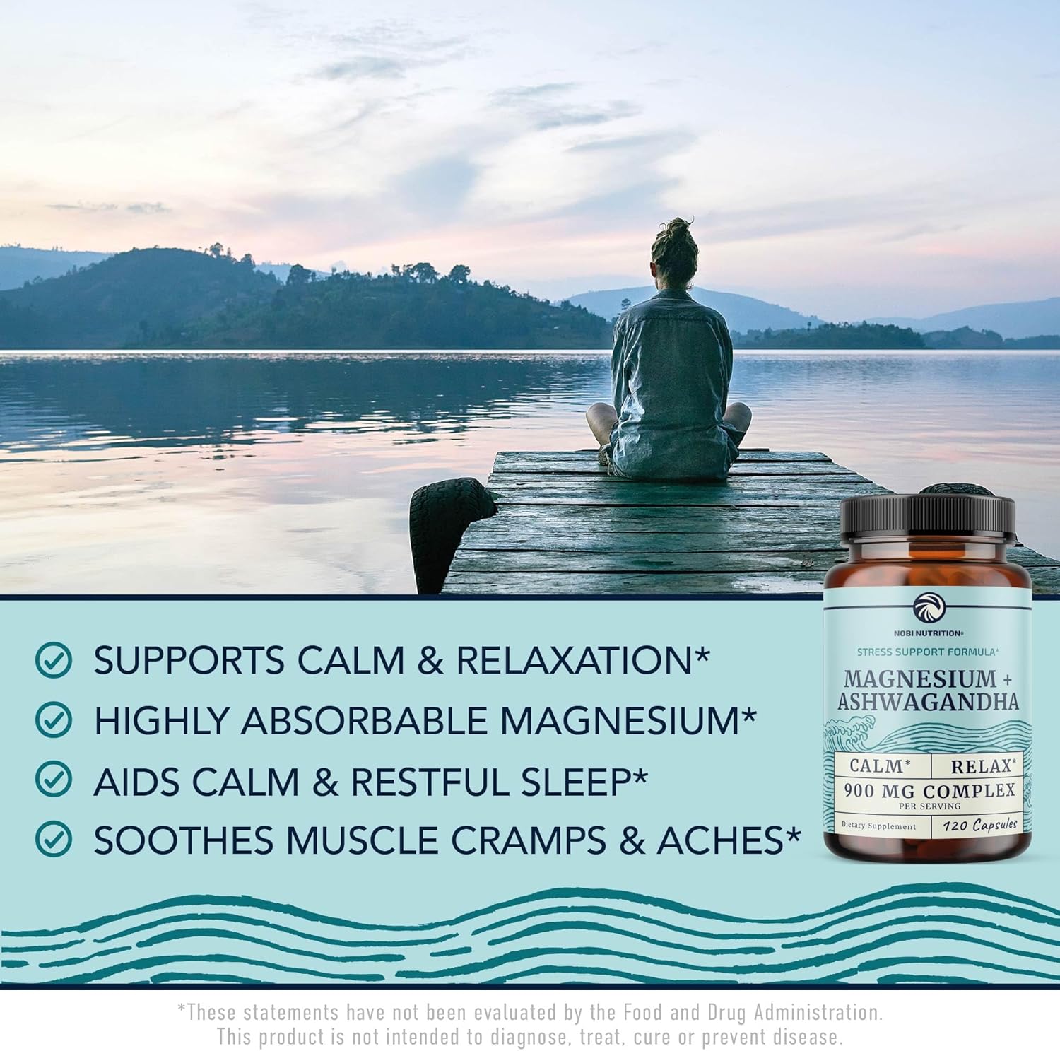 Magnesium Ashwagandha | Calming Magnesium Supplement for Adults | Relax, Rest, Calm Mood & Sleep Support | Mag Citrate & Oxide 400 mg + Ashwagandha 500 mg | Muscle Health & Stress Relief | 120 Ct