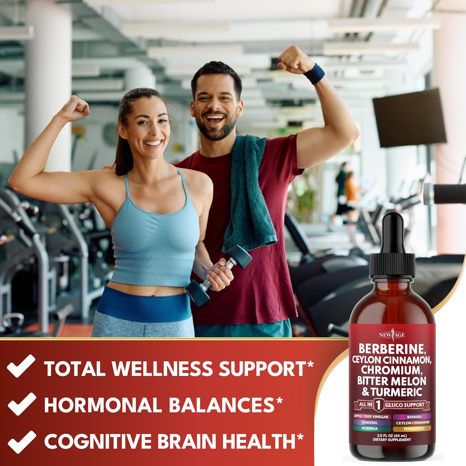 Berberine with Ceylon Cinnamon Supplement Liquid Drops + Bitter Melon Extract, Glucomannan, Gymnema, Chromium, Turmeric, Panax Ginseng, Moringa - 2 OZ