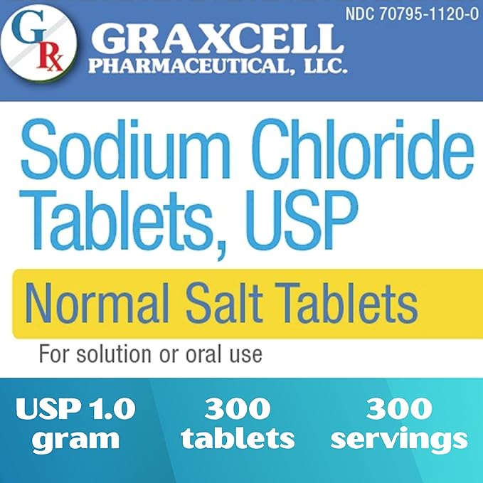 Sodium Chloride Tablets 1gm | Electrolyte Salt for POTS Syndrome and Dysautonomia Support | Rapid Rehydration| 15.4gr. | 300 Count | Made in The USA