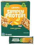 Simply Protein - Lemon Coconut Crispy Bars - Plant Based Protein Bars - Low Carb, Low Sugar, High Fiber - 13g Protein, 2g Sugar, 7g Fiber - Vegan, Gluten Free, Non GMO, Kosher - 8 Bars