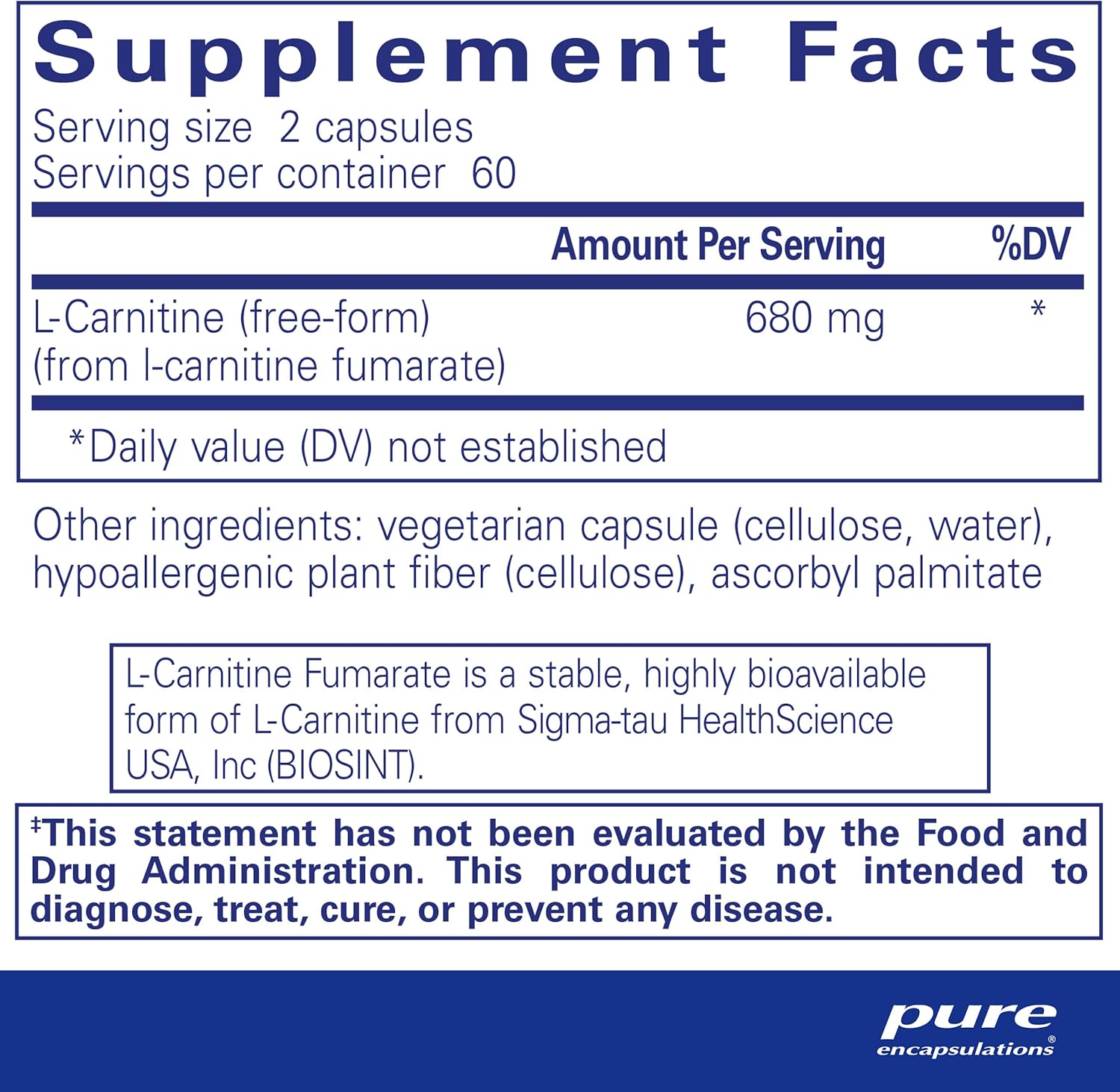 Pure Encapsulations L-Carnitine Fumarate | Hypoallergenic Supplement Support for Enhanced Muscle | 120 Capsules