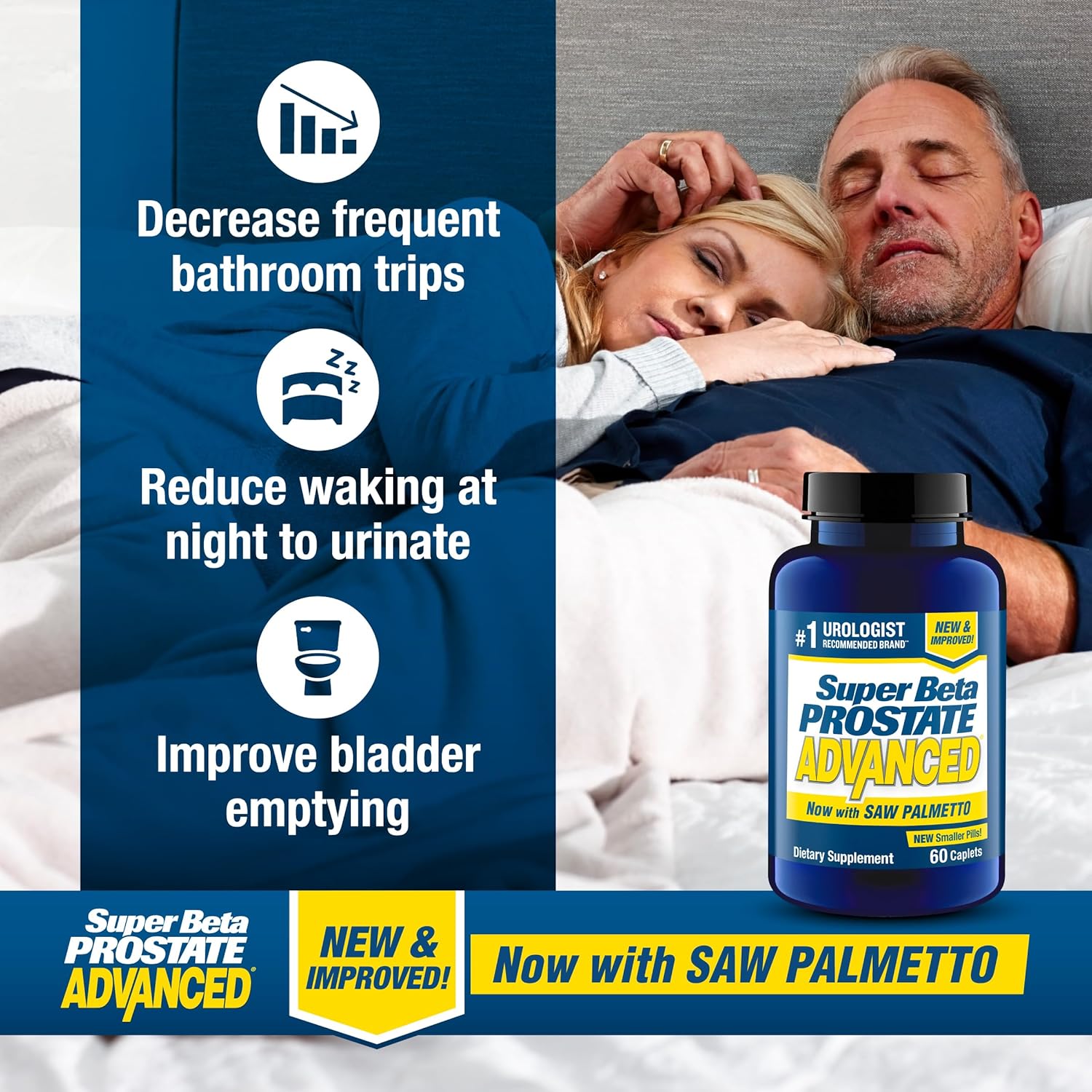 Advanced with Saw Palmetto - Prostate Health Supplements for Men, Bladder & Urinary Support with Beta-sitosterol, Reishi, Saw Palmetto, Vitamin D, Zinc Oxide, Selenium - 180 Count