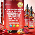 12 IN 1 Cayenne Pepper Drops Supplement, Liposomal Tech 98% Absorption, Supports* Leg Vein, Heart & Blood Vessel* Health, with Vitamin E D3+K2 & Extracts of Grape Seed, Hawthorn, Beetroot, Berberine