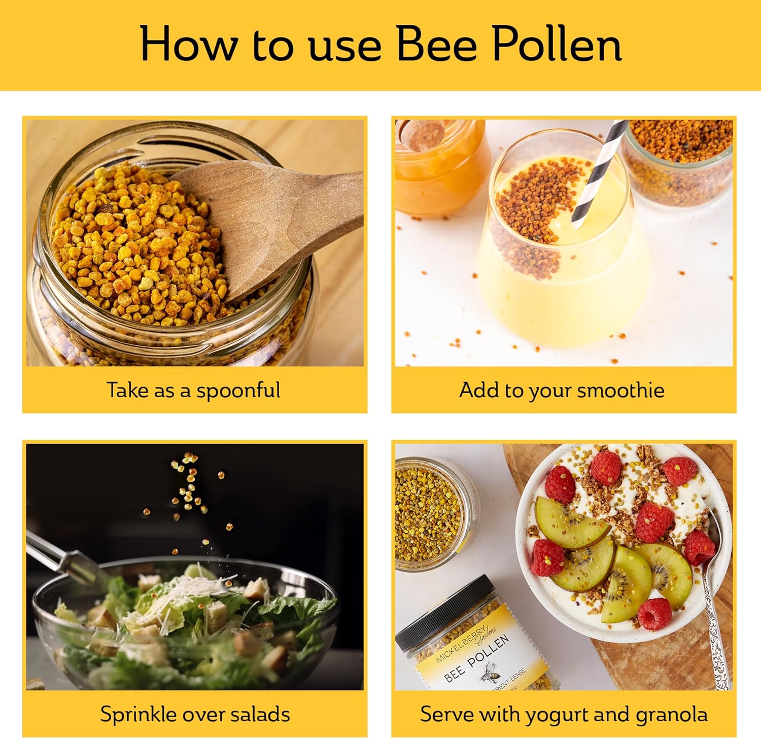 Mickelberry Gardens Bee Pollen Granules – 100% Raw, Pure Superfood Packed with Protein, Vitamins, Minerals & Antioxidants – 11 Oz