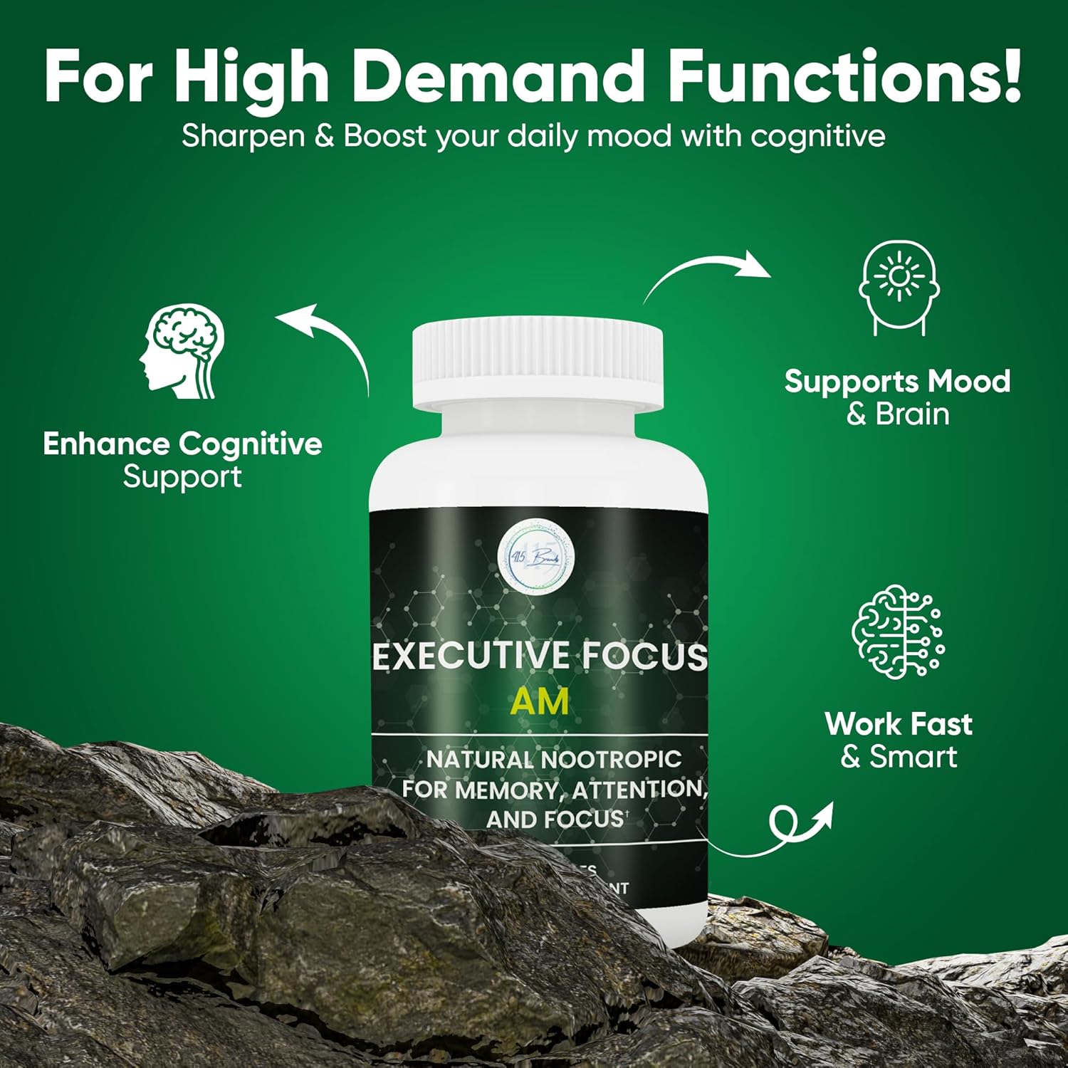 12-in-1 Natural Nootropic Brain Supplement for Memory and Focus, Nootropic for Men & Women, Brain Support Pill for Adults, Brain Vitamins - Focus 30 Day Supply