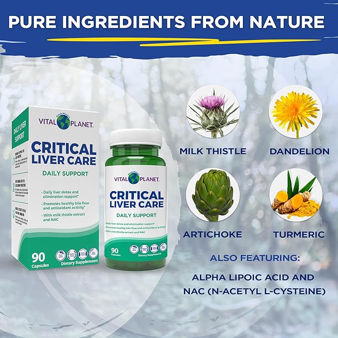 Vital Planet – Critical Liver Care Liver Cleanse Detox & Repair Daily Support with Milk Thistle, NAC Supplement N-Acetyl Cysteine, Dandelion, Turmeric, Berberine, Alpha Lipoic Acid, TMG, 90 Capsules