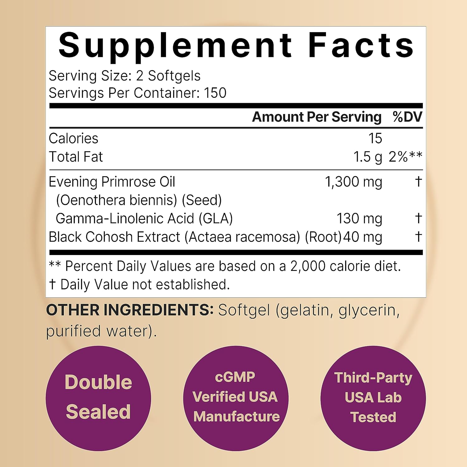 NatureBell Evening Primrose Oil with Black Cohosh, 1,300mg Per Serving, 300 Mini-Softgels | Cold Pressed Seeds, Retains 130mg GLA for Womens Health & Skin Care Support – Hexane Free, Non-GMO