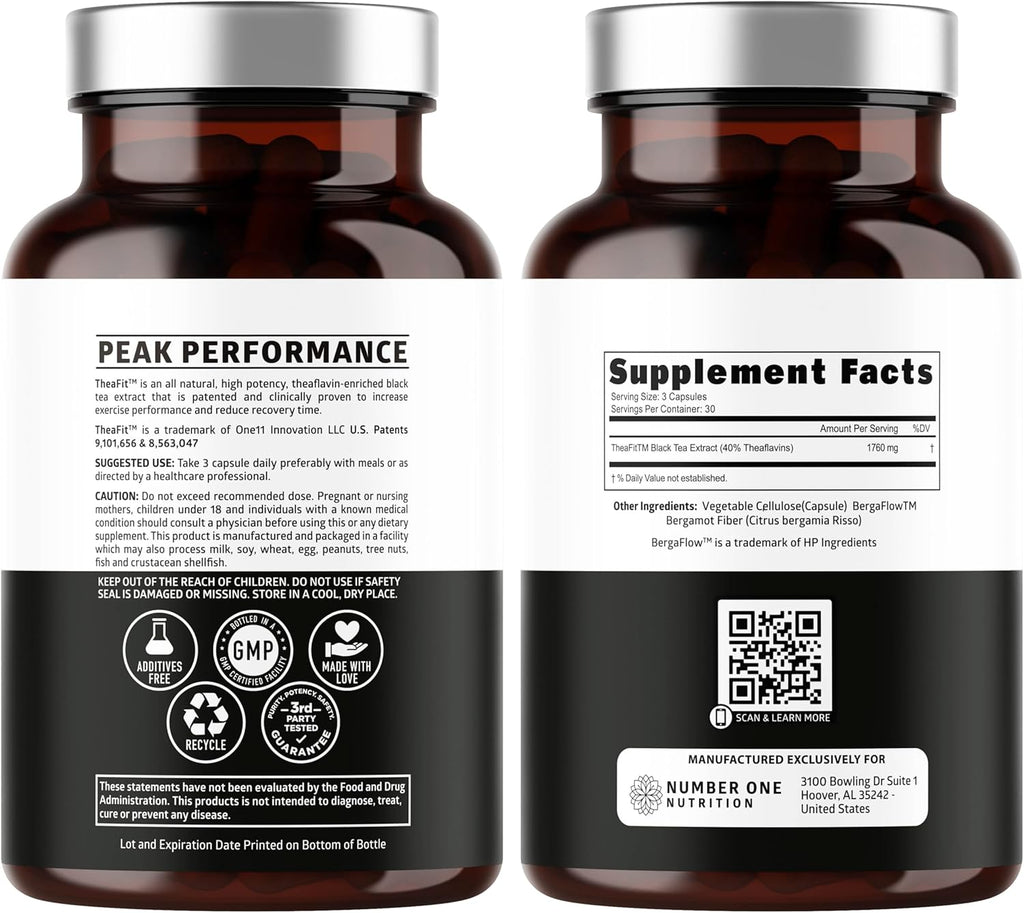 N1 Nutrition Premium Theaflavins Black Tea Extract [40% Theaflavins] Powered by TheaFit™ to Support Exercise Performance and Reduce Recovery Time, 90 Veg Caps (Pack of 2)