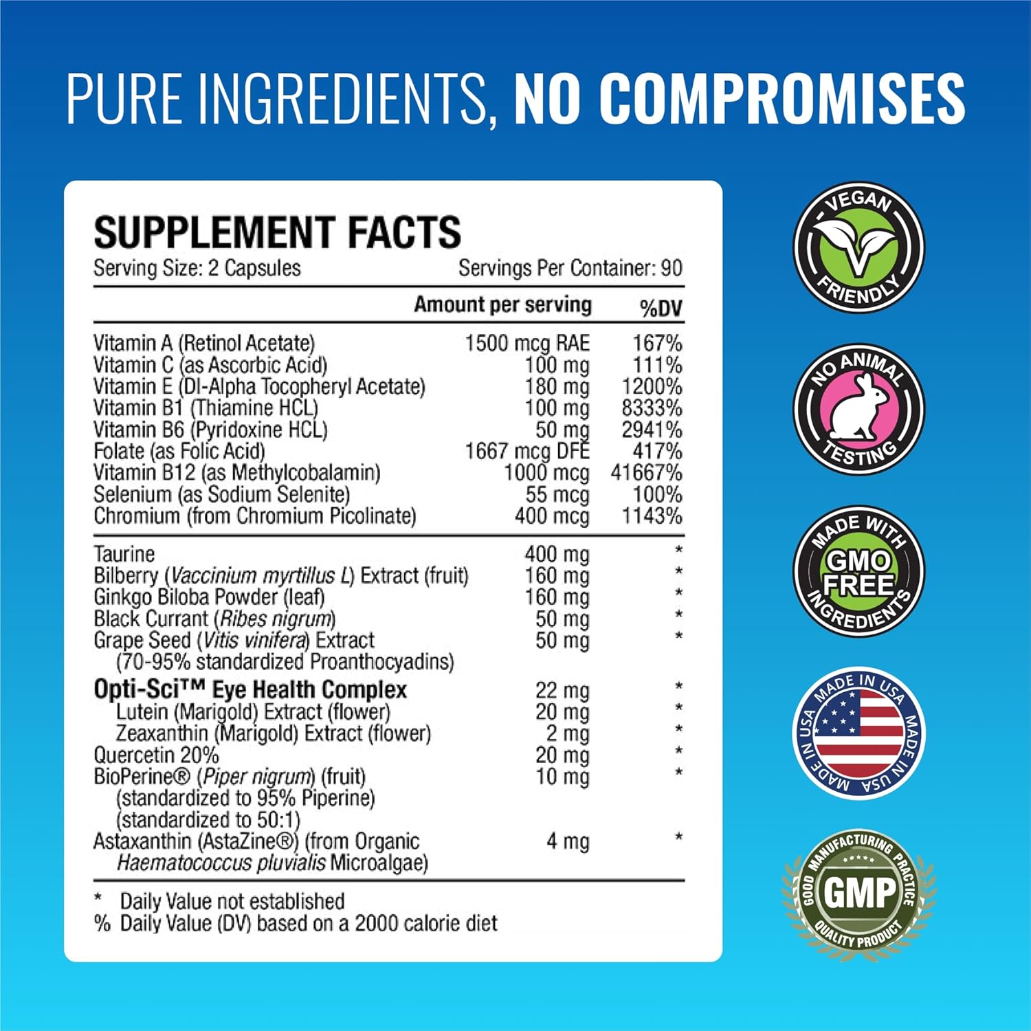 Approved Science EyeSyl - Eye Support Supplement - Chromium Picolinate, Taurine, Lutein, Zeaxanthin, Bilberry, BioPerine - 2 Bottles - 360 Capsules - Made in USA