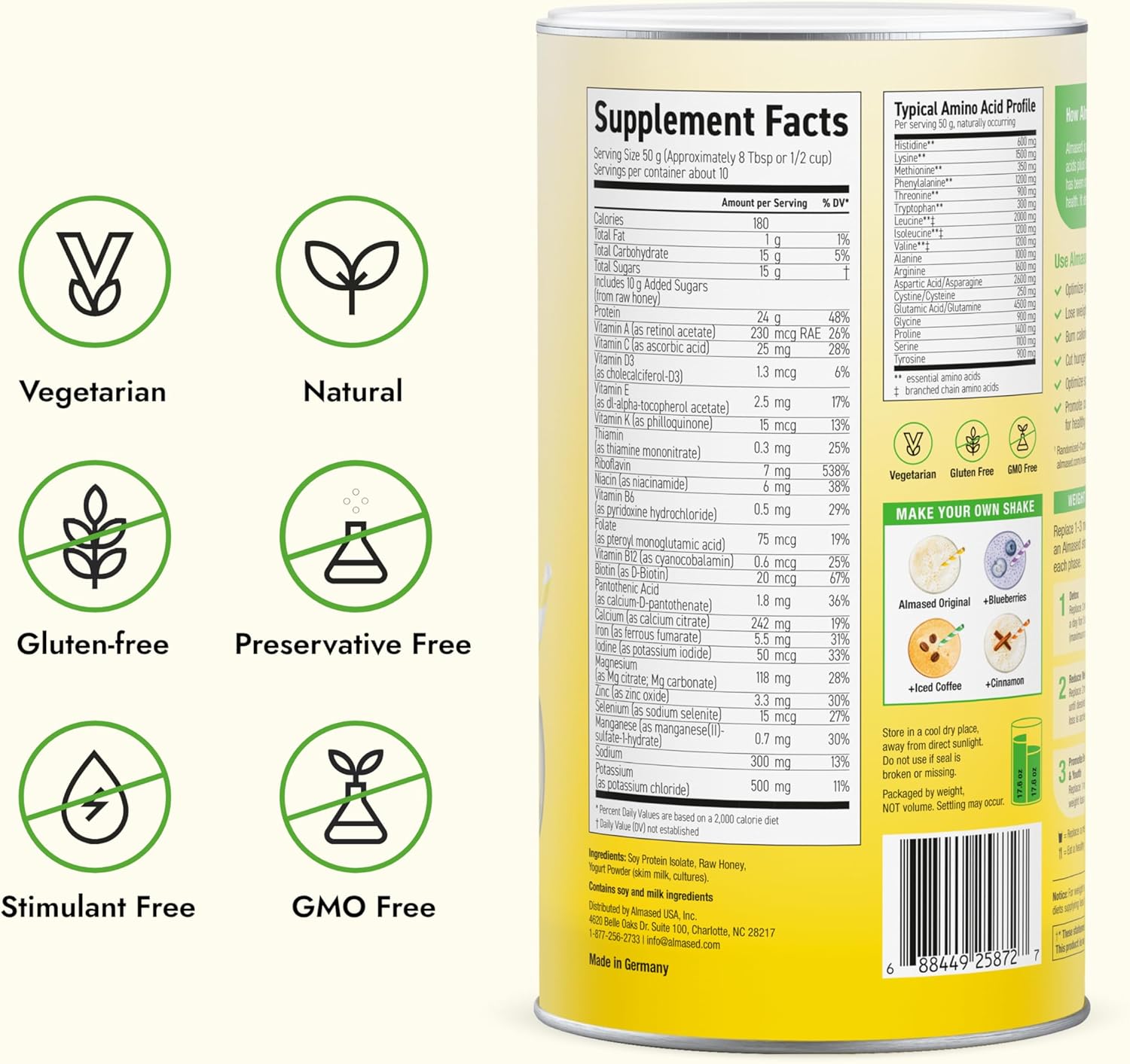Almased Meal Replacement Shake - Plant Based Protein Powder for Weight Loss - Gluten-free, Non-GMO 17.6 oz (6 Pack)