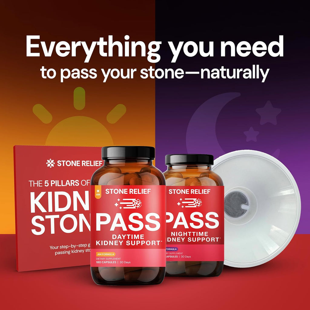 Pass Day + Night Bundle – 24/7 Herbal Kidney Support System for Urinary Comfort, Restful Sleep & Natural Wellness – Includes Guidebook & Stone Catcher – 270 Capsules Total