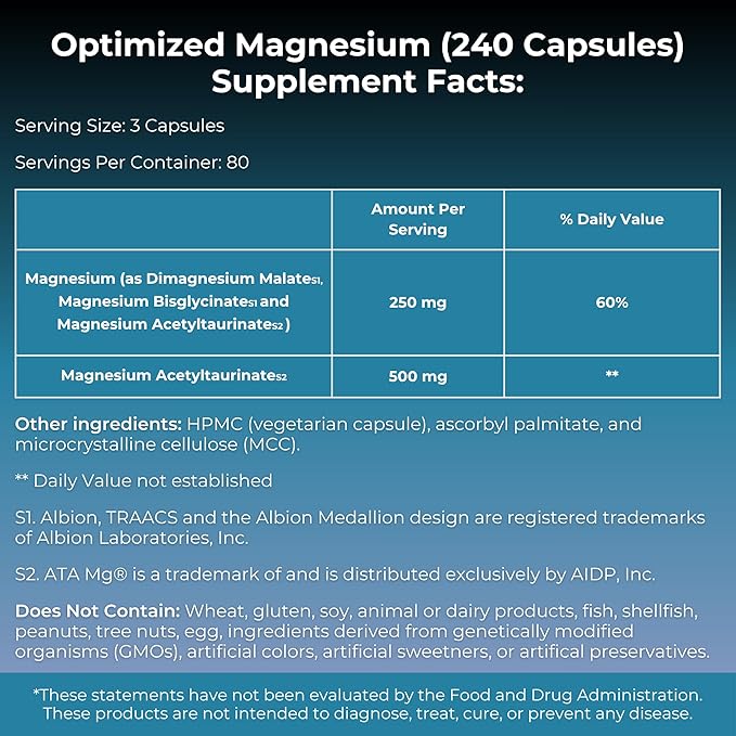 MYOXCIENCE Optimized Magnesium Glycinate + Magnesium Taurate (as ATAmag®) for High Brain Bioavailability to Support Stress Relief and Sleep | 80 Servings