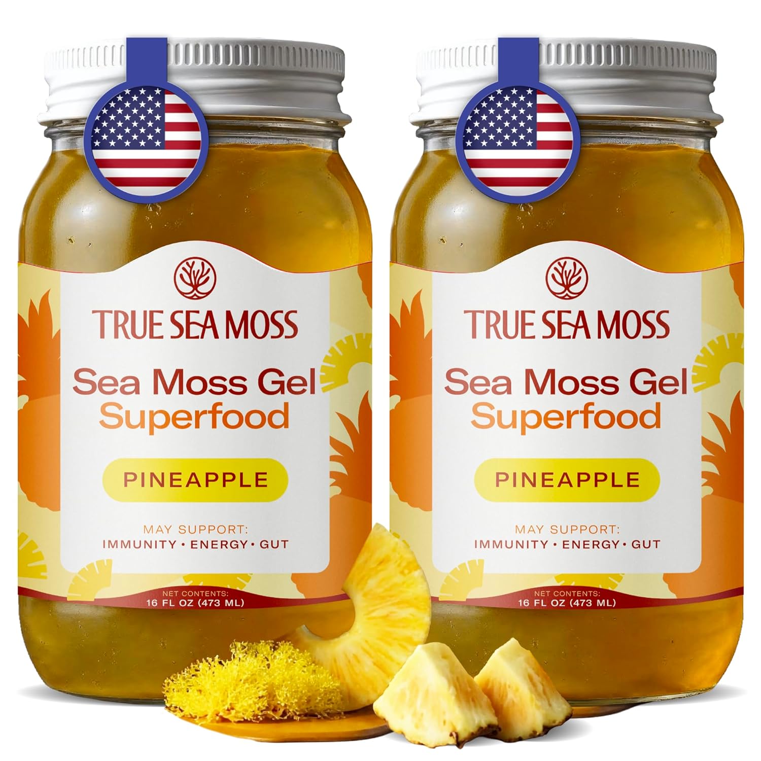TrueSeaMoss Sea Moss Gel – Made in USA – Wildcrafted Seamoss, Fresh Fruits & Sea Vegetables – Pineapple, Pack of 2 (Labels May Vary)