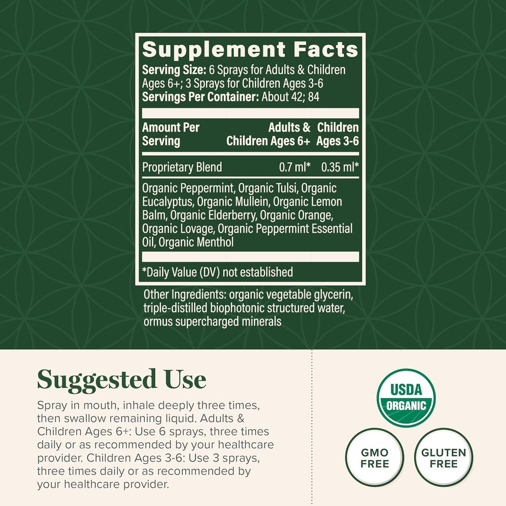 Global Healing Organic Lung Health Supplement - Herbal Nasal Decongestant Spray for Lung Cleanse, Respiratory Support and Mucus Relief To Breath Easy - Normal Nose Allergy and Sinus Defense - 1 Fl Oz
