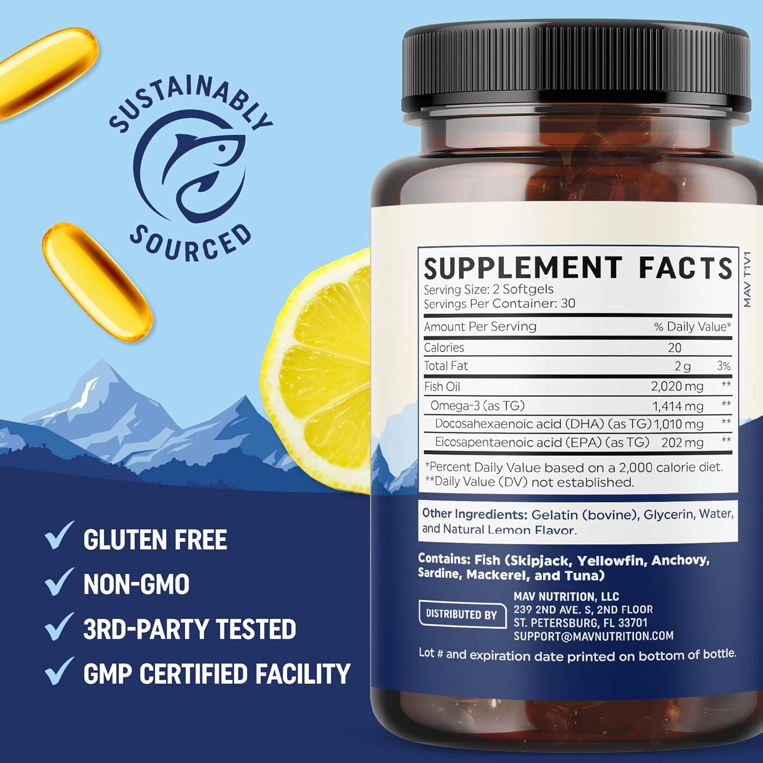 DHA Ultra 1,010MG | Brain & Cognitive Health Support | Omega 3 Fish Oil | 1,414MG Total Omega-3s | High Strength DHA Supplements | Third-Party Tested, Sustainably Sourced, Gluten-Free | 60 Ct.