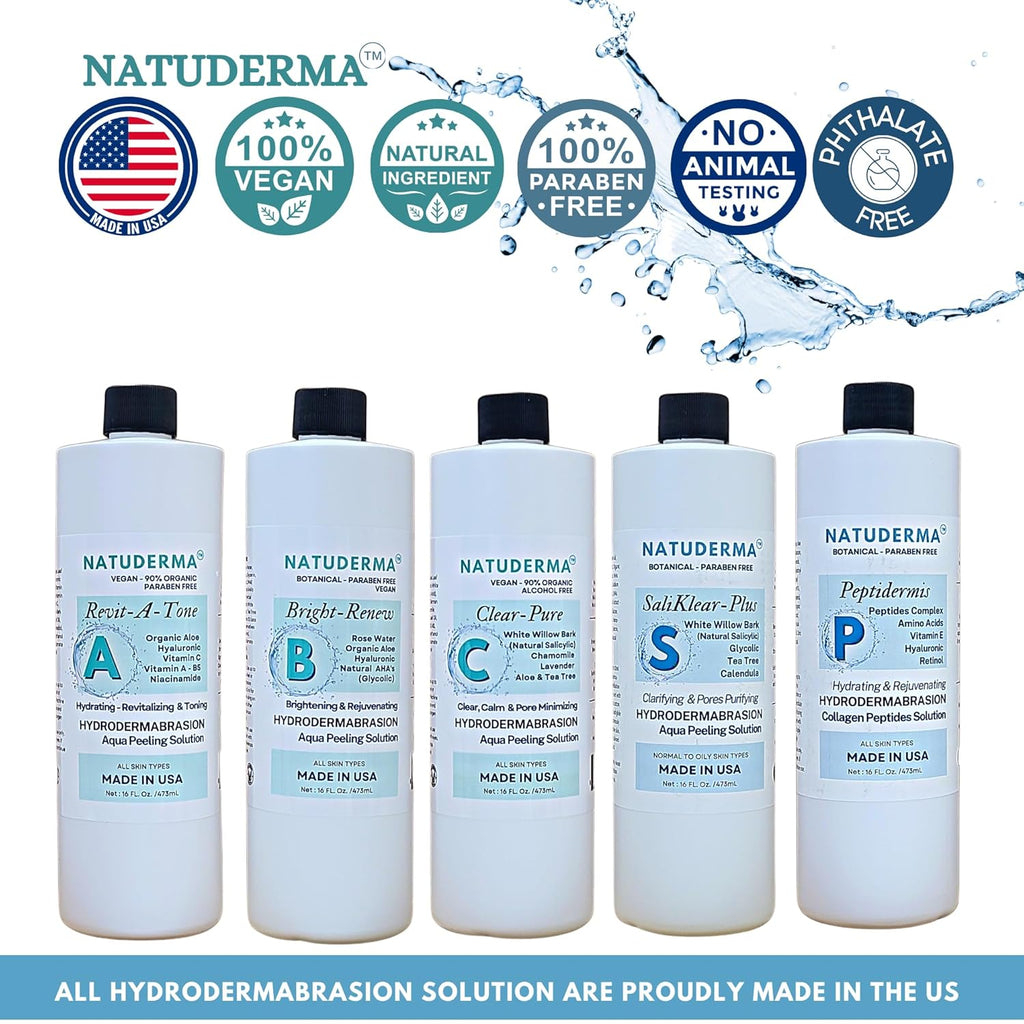 Hydrodermabrasion Solutions | Revitalizing Antioxidant Serum for Hydro Dermabrasion Machine and Oxygen Facial, Revita-A-Tone, 16 oz | and Hyaluronic Acid Serum with Vitamin C, 1oz, by Natuderma