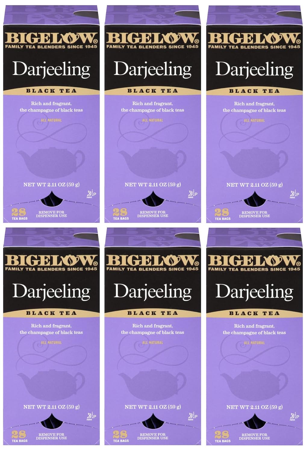 Bigelow Darjeeling Blend Tea 28-Count Boxes (Pack of 6) Full Caffeine Premium Black Tea Bold and Antioxidant-Rich Full Caffeine Black Tea in Foil-Wrapped Bags