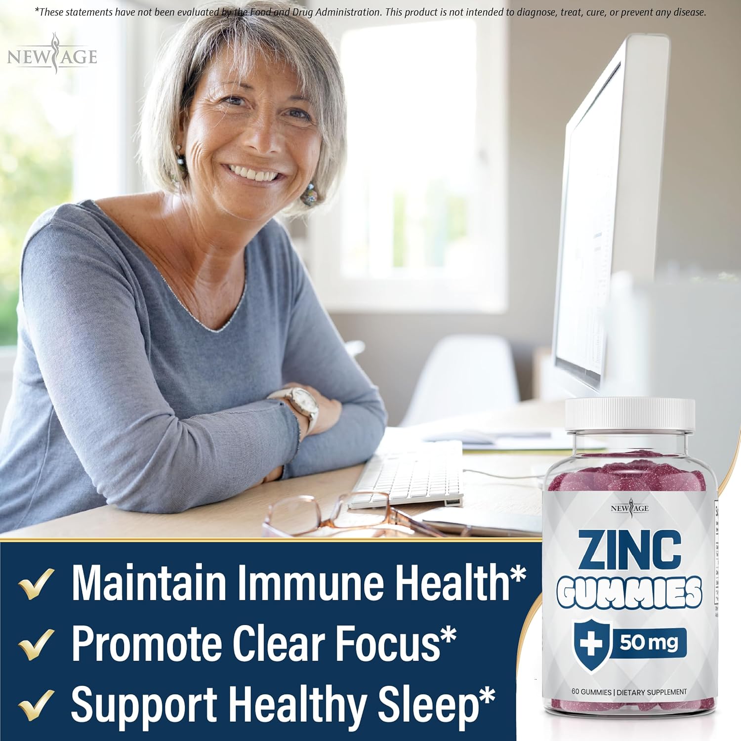 NEW AGE Zinc Gummies - 50mg High Immune Booster Zinc Supplement, Immune Defense, Powerful Natural Antioxidant, Non-GMO 180 Count (Pack of 3)