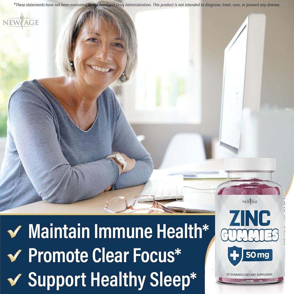 NEW AGE Zinc Gummies - 2 Pack - 50mg High Immune Booster Zinc Supplement, Immune Defense, Powerful Natural Antioxidant, Non-GMO - by New Age, 120 Count