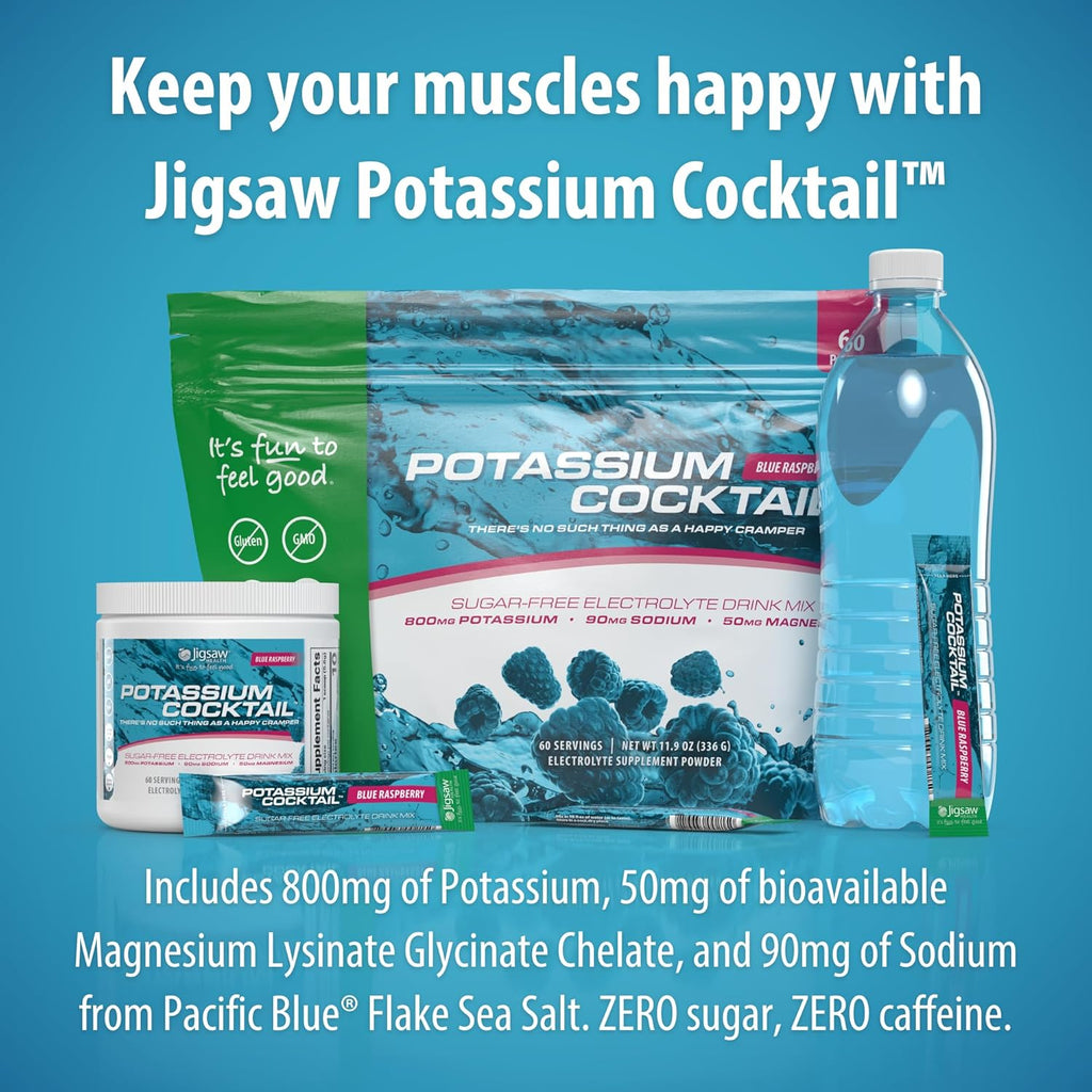 Jigsaw Health Potassium Cocktail | Formerly Pickleball Cocktail | Blue Raspberry Flavor | 60 Servings (Jar)