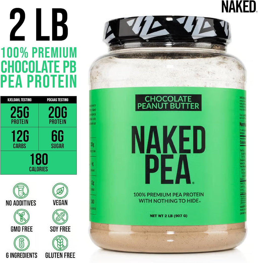 NAKED Pea - Chocolate Peanut Butter Protein from US & Canadian Farms, Organic Cocoa, Organic Coconut Sugar - No GMO, No Soy, and Gluten Free, Aid Growth and Recovery - 21 Servings