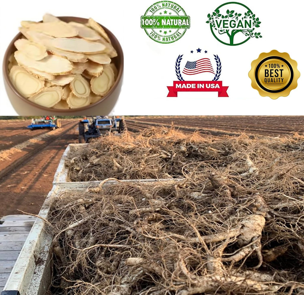 American Ginseng Slices from Wisconsin, American Wisconsin Ginseng Slices Root for Tea, Energy for Men Women Health Boosts Immunity, 多年生長大园切片 花旗參/西洋參, Larger Long Strip 1 Box of 8 Ounces