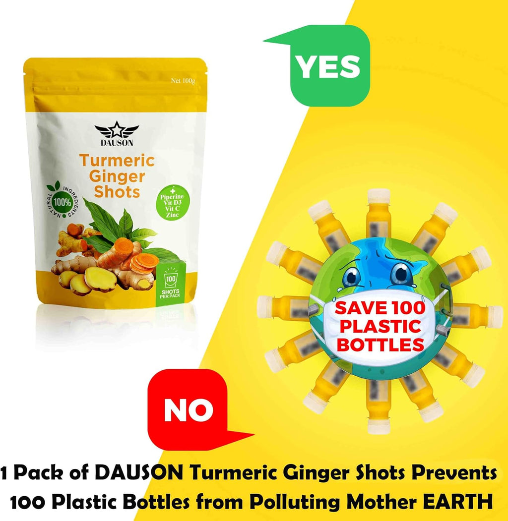 Turmeric Ginger Supplements with Piperine, Vitamin C, Vitamin D3 & Zinc | Turmeric Ginger Shots for Joint, Heart, Brain, Gut & Skin Health | 100 Servings | Ayurvedic | Powder