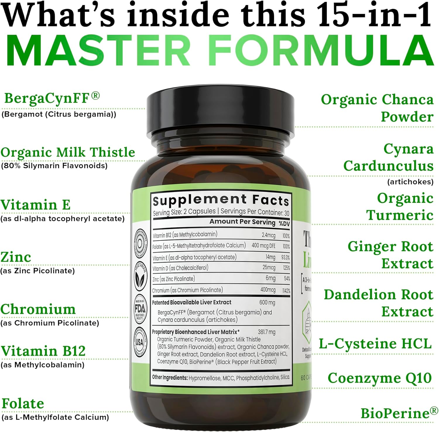 Zen Nutrients The Everyday Liver Vitamin - Liver Cleanse Detox & Repair with Bergacyn FF, Organic Milk Thistle, Dandelion Root & Artichoke Extract for Liver Health - Fatty Liver Support Supplements