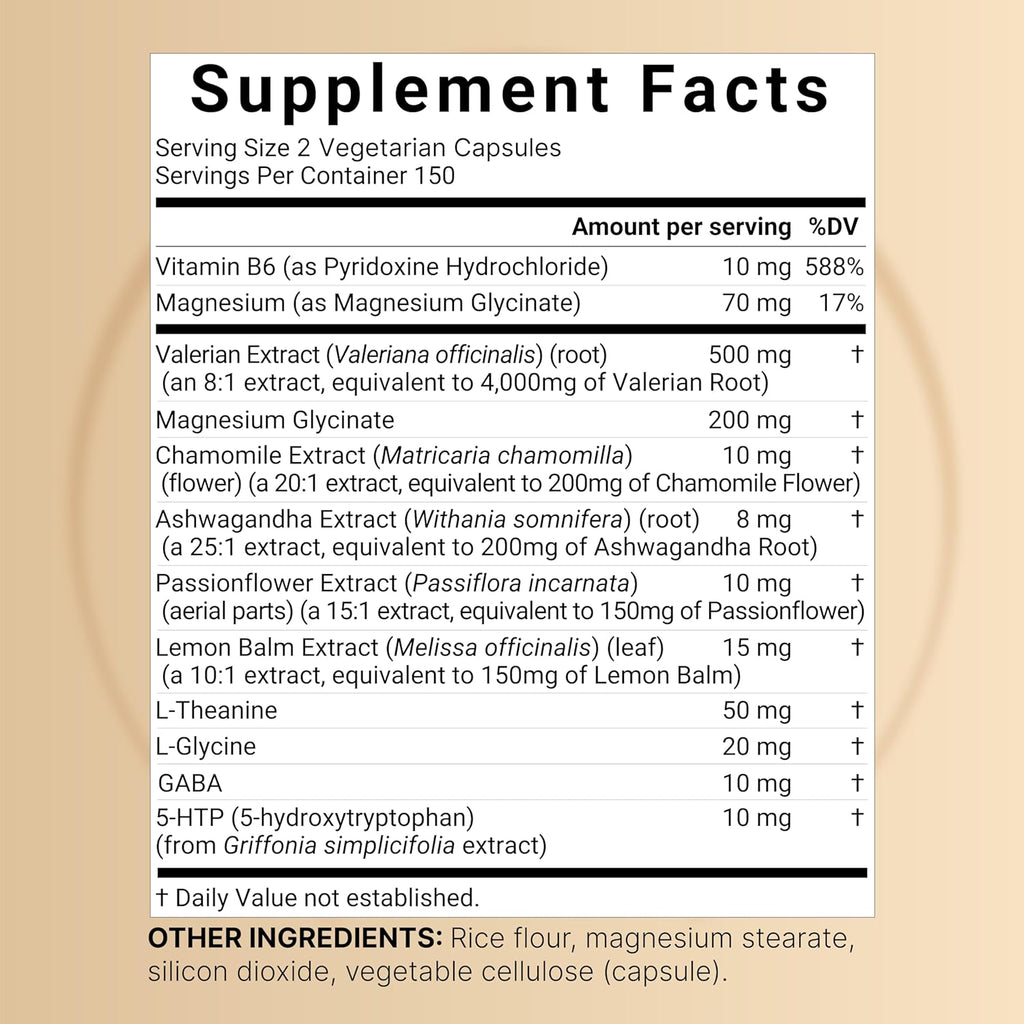 NatureBell Valerian Root for Sleep, 300 Veggie Capsules with Magnesium Glycinate, Chamomile, Passionflower, Lemon Balm, Ashwagandha, & More – Relaxation & Sleep Support Supplement – Melatonin Free