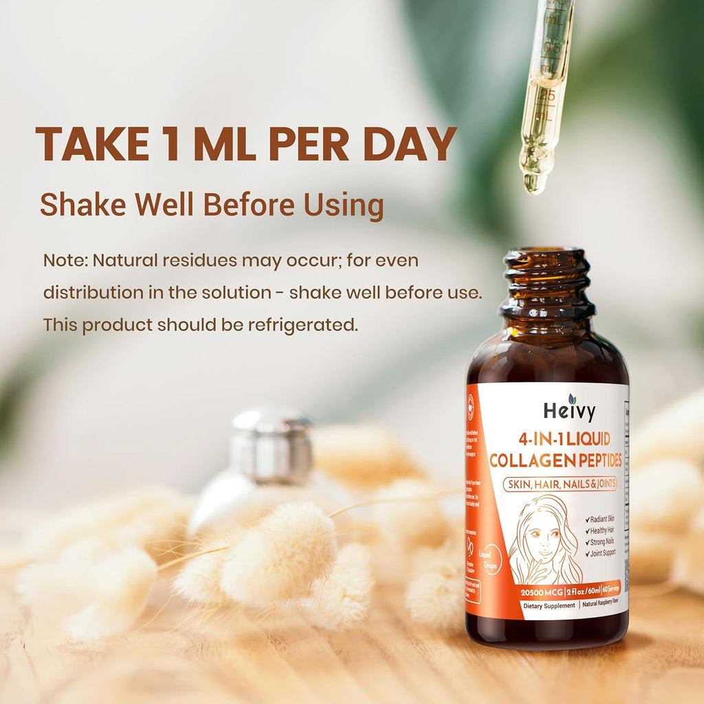 Liquid Collagen for Women, Liquid Biotin & Collagen for Radiant Skin, Hair Growth, Strong Nails, Joint Support, 20500 mcg 4-in-1 Collagen Drops, Advanced Absorption, Raspberry Flavor- 2 FL OZ