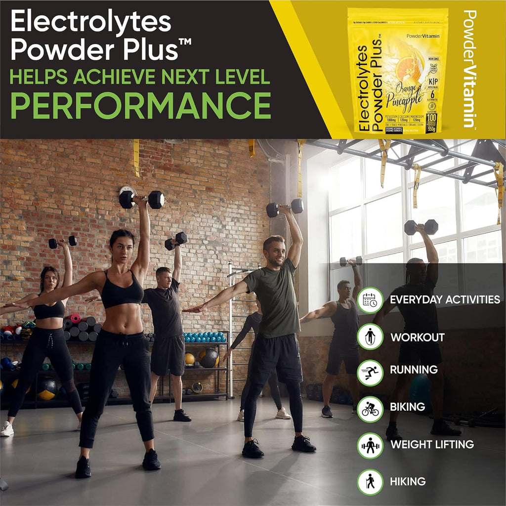 PowderVitamin Electrolytes Powder Plus (100 Servings) Orange Pineapple Electrolyte Powder Zero Calorie, Keto, 0 Sugar, No Maltodextrin,1000mg Potassium,120mg Calcium,120mg Magnesium, Hydration Powder