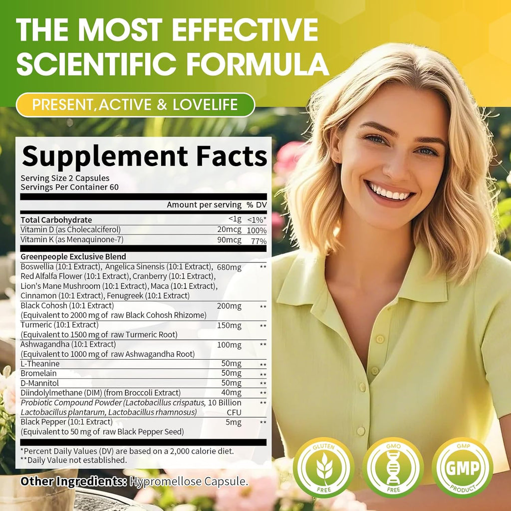 Menopause Supplements for Women - Black Cohosh & Ashwagandha for Hot Flashes, Night Sweats, Mood Swings, Hormonal Balance Support,10 Billion CFU Probiotic - 120 Capsules Vegan Gluten-Free
