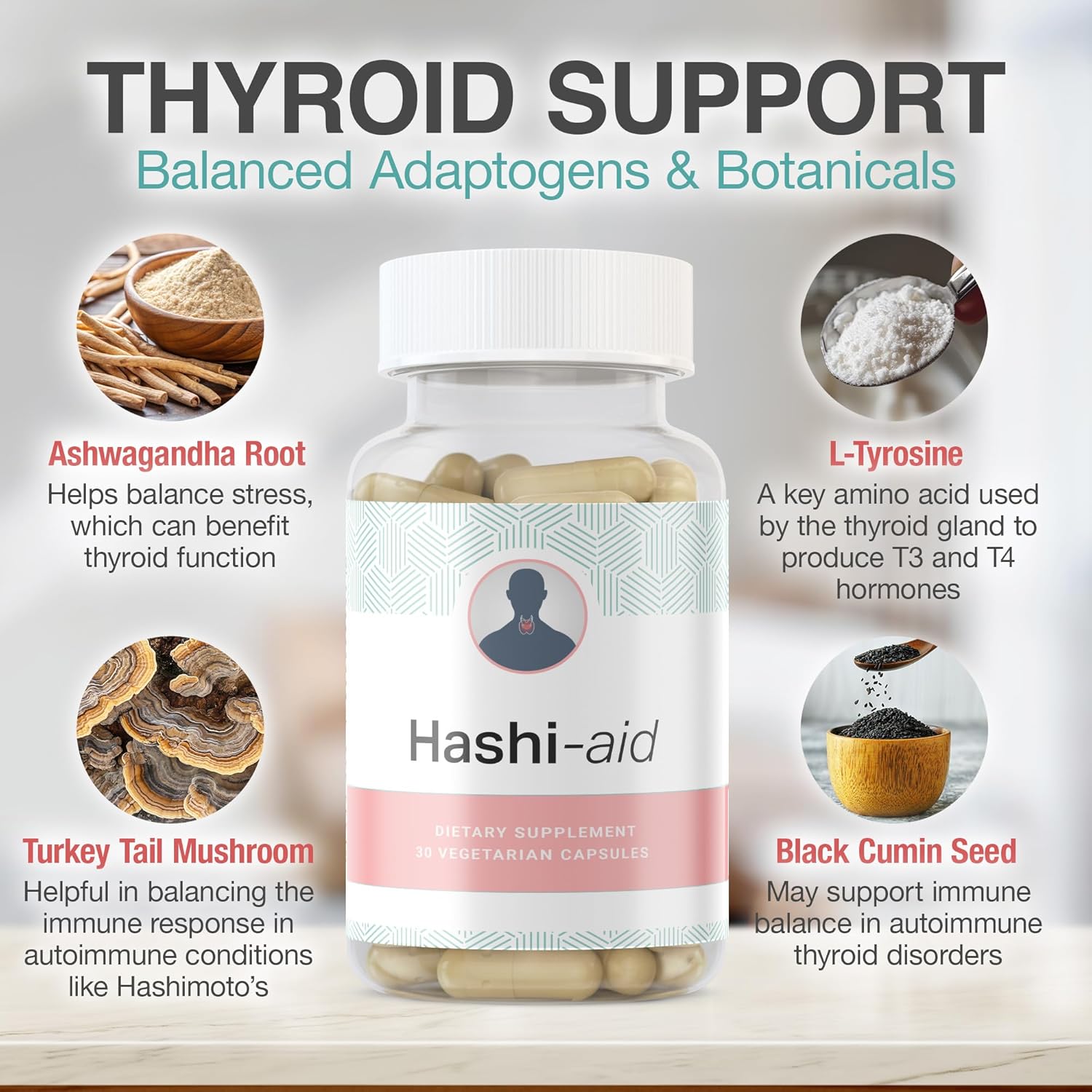 IBDassist™ Hashi Aid Thyroid Support for Women & Men - Thyroid Supplement for Hashimoto's Disease & Hypothyroidism* - with Ashwagandha, Selenium, Zinc, Essential Vitamins & More - 30 Capsules (3 Pack)
