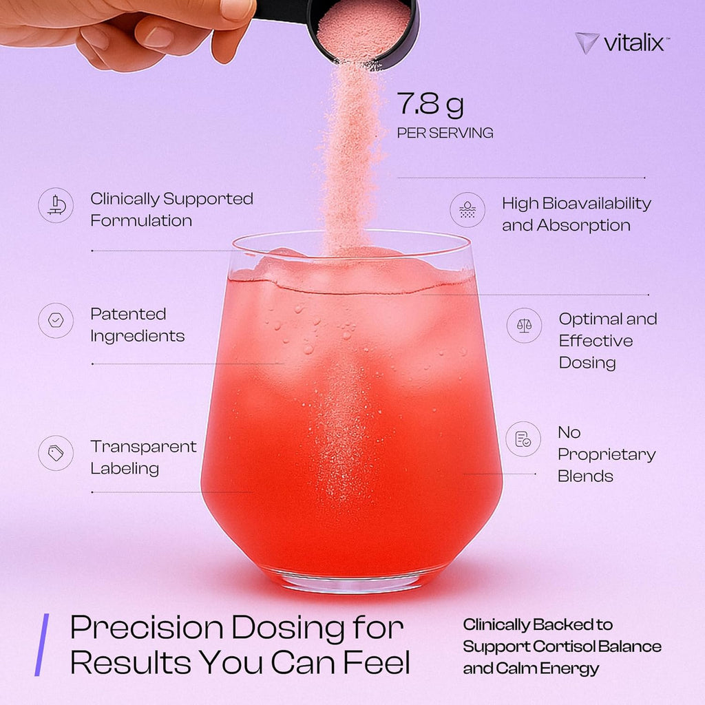 Vitalix Cortisol Cocktail–Premium Calm Drink Mix | Cortisol Supplements for Women & Men + Cortisol Detox | Ashwagandha KSM 66, Magnesium Glycinate, L Theanine | Raspberry Lemonade – 30 Servings