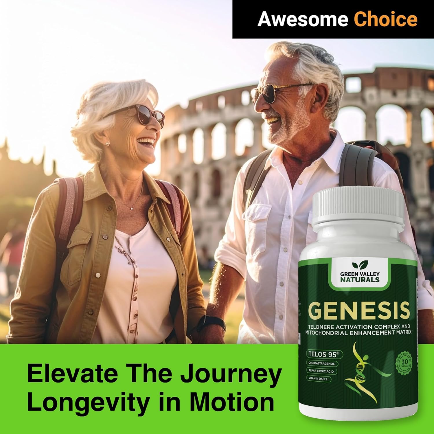 Genesis Telomere Length Supplement – Anti-Aging Formula, Telomere Lengthening Supplements with Astragalus & Vitamins, Supports NAD Pathways, DNA Integrity and Cellular Health