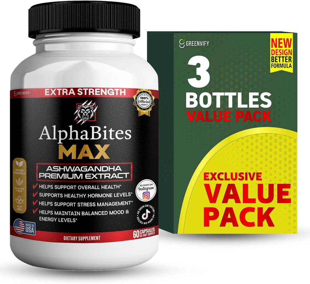 AlphaBites MAX Ashwagandha Extract, 60 Vegan Capsules, Gluten Free, Non-GMO (3)