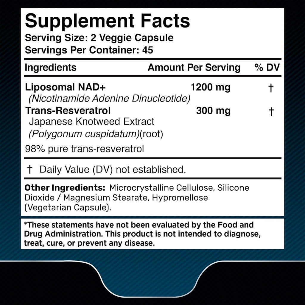 NAD Supplement, 1500mg - USA Made Liposomal NAD+ Supplement with Resveratrol, NAD Plus Boosting - Support Cellular Health, Stamina & Healthy Aging - Ultra Strength Capsules