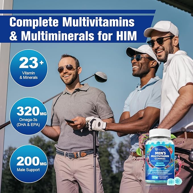 2-Pack Multivitamin for Men, Mens Multivitamins Gummies w/Omega-3, Probiotics, Inositol, Folate, Male Support Blend, Vitamins A, C, D, E, B - Support Heart, Brain, Muscle, Energy, Sugar-Free