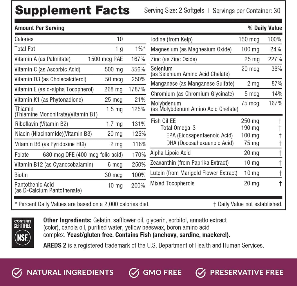 EyePromise Macular Health Complete | 2 Softgel Multivitamins with Complete Eyecare Support | 10 mg of Lutein and Zeaxanthin | A Patented Complete Eye Health Formula