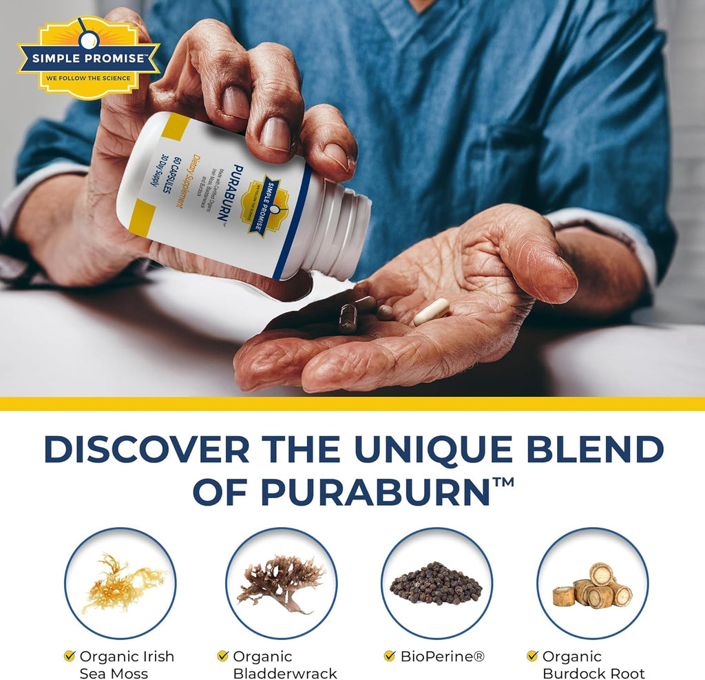 Simple Promise PuraBurn™ - Herbal Wellness Supplement with Organic Irish Sea Moss, Bladderwrack & Burdock Root - Supports Digestive Health & Nutrient Absorption - 60 Capsules