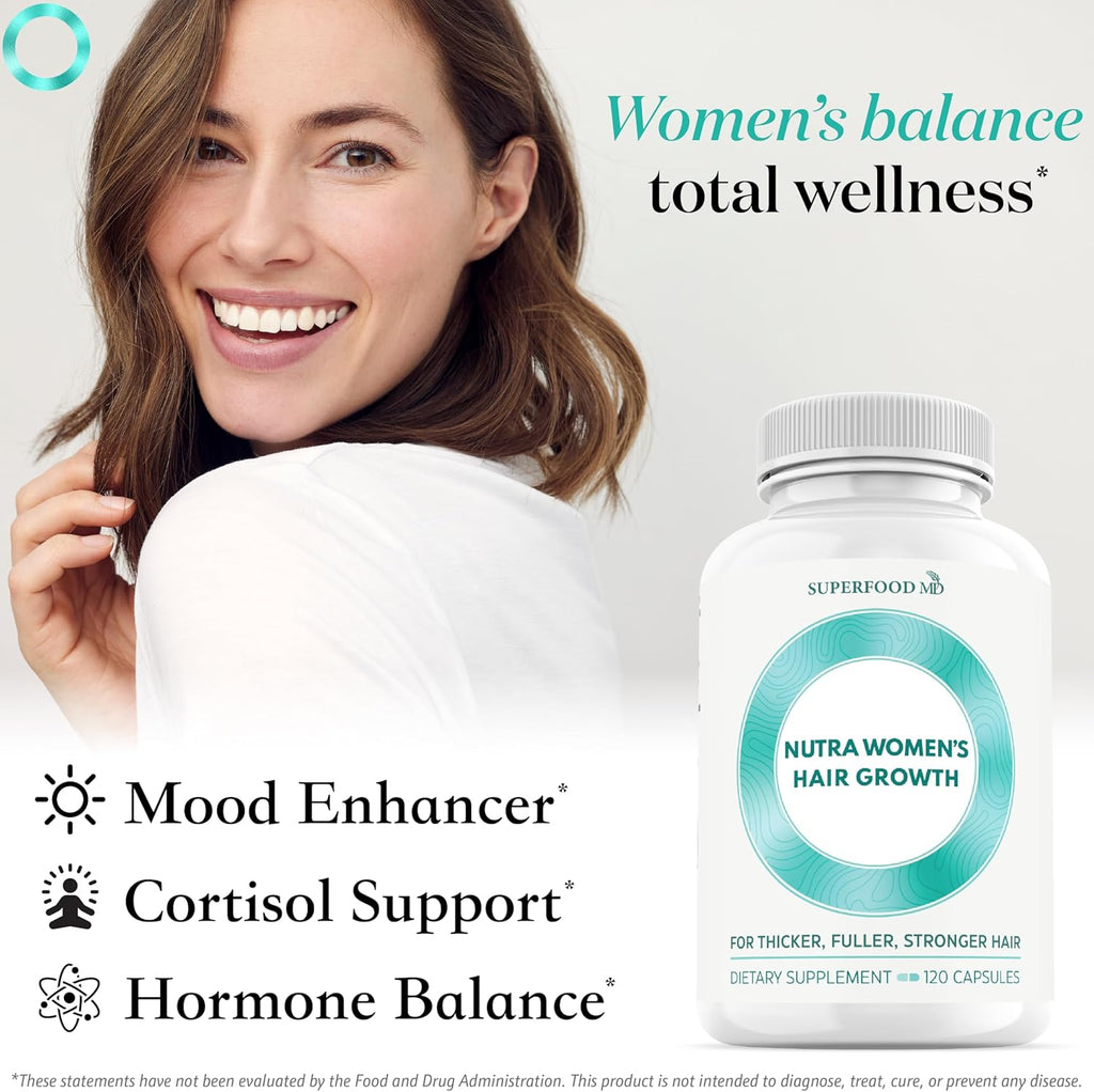 Women's Balance Hair Growth Supplements, Ages 45 and Up, Customer Proven for Visibly Thicker Hair and Scalp Coverage, Soy-Free, Made with 26 Ingredients Including Beta Carotenes - 1 Month Supply