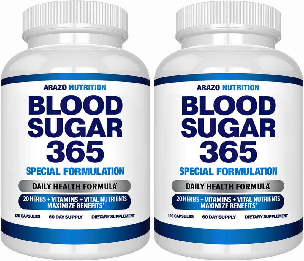 Arazo Nutrition Blood Sugar 365 Supplement – Supports Healthy Energy Levels - 120 Herbal Pills - 60 Day Supply (Pack of 2)