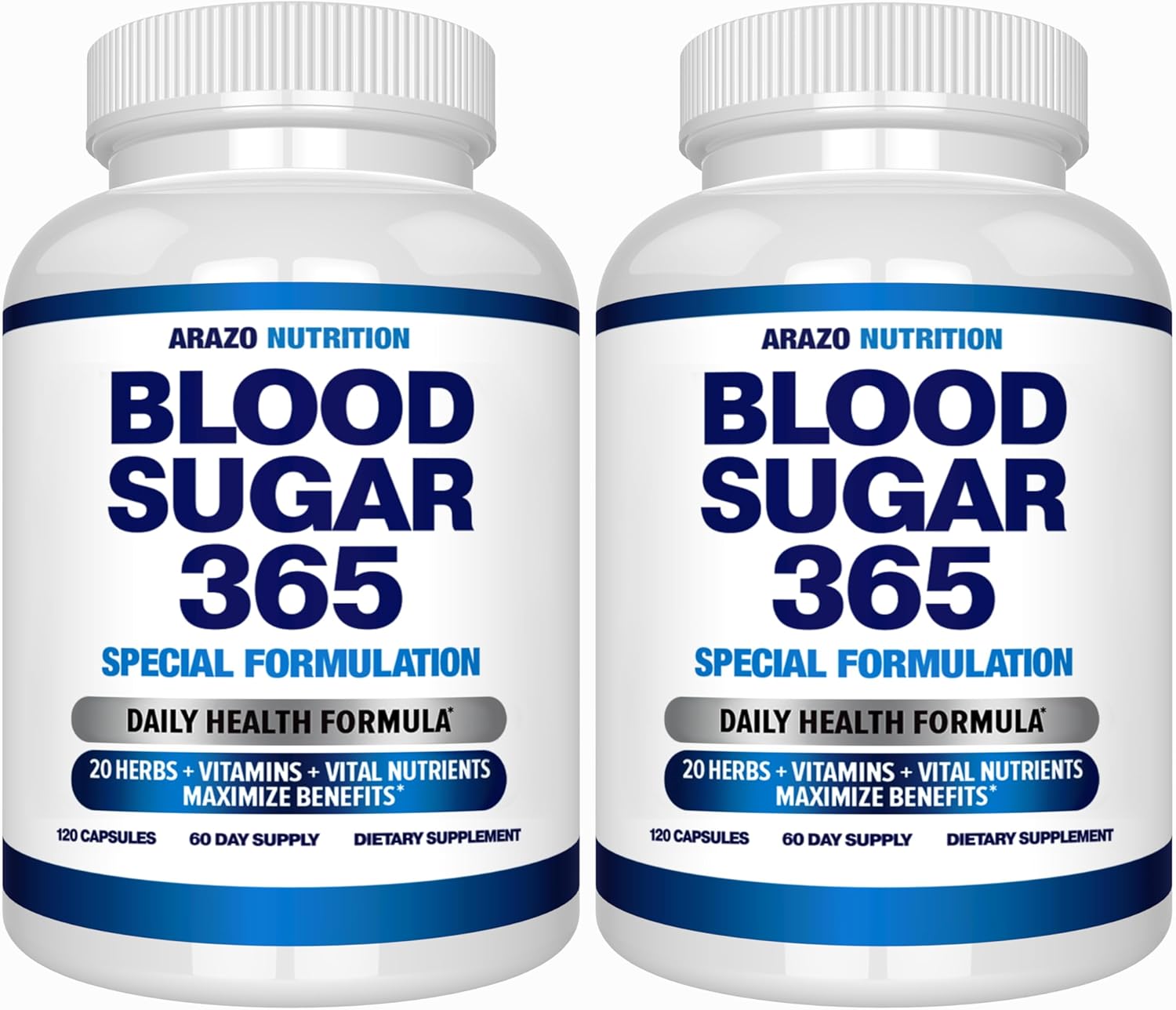 Arazo Nutrition Blood Sugar 365 Supplement – Supports Healthy Energy Levels - 120 Herbal Pills - 60 Day Supply (Pack of 2)