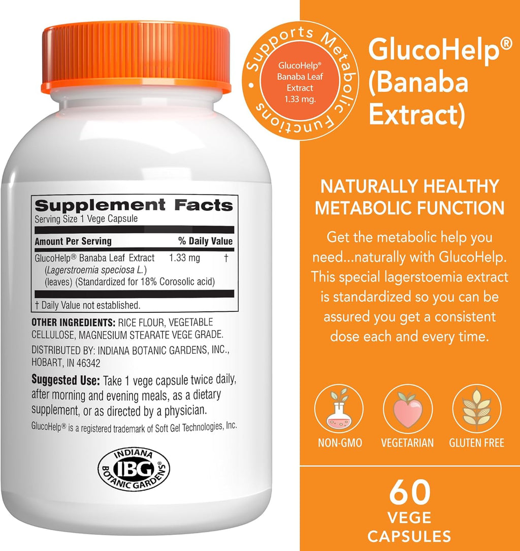 Botanic Choice Gluco Help Banaba Leaf Extract-Gluten Free, Non-GMO for Men & Women, 60 Capsules