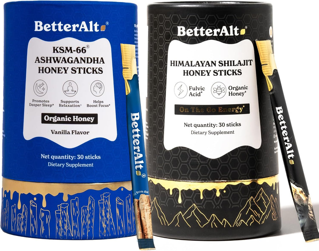 Ashwagandha & Classic Shilajit Honey Sticks| Pure Himalayan Shilajit Organic Multiflora Honey & Saffron|60 Sticks|Energy & Immune Support Supplement